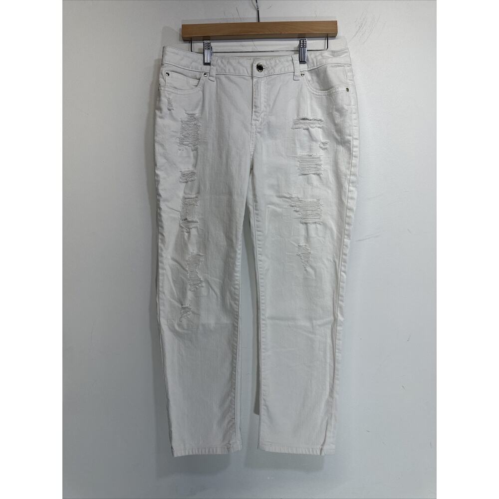 Jennifer Lopez Women’s Size 8 Boyfriend White Denim Jeans Distressed Stretch